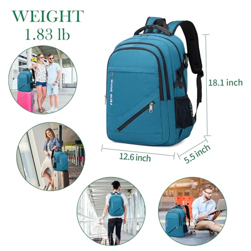 FENGDONG 17.3 inch Large Laptop Backpack Durable Waterproof Travel College Backpack Bookbag for Men & Women Business Backpack with USB Charging Port and Headset Port Light Teal - Image 2