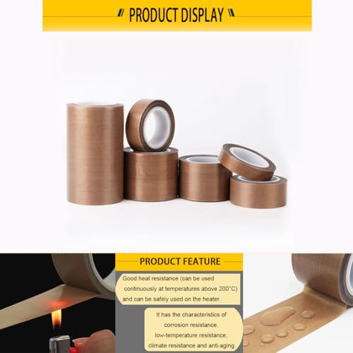 YongXuan PTFE Coated Fabric Tape Teflon Adhesive Tape High Temperature Vacuum, Hand and Impulse Sealers Machine Sealing Tape 0.18mm Thick (19mm-5M) - Image 3