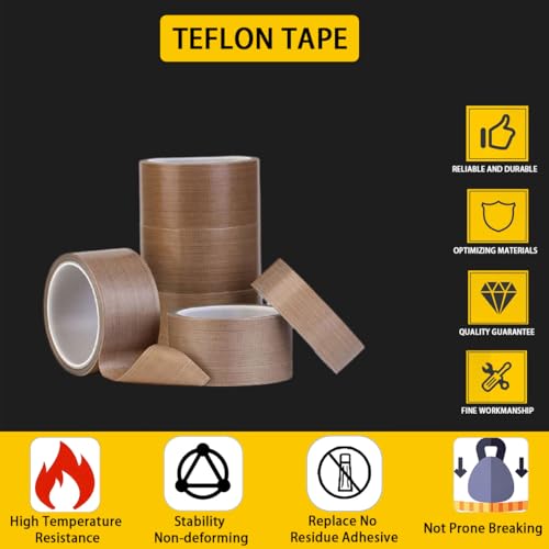 YongXuan PTFE Coated Fabric Tape Teflon Adhesive Tape High Temperature Vacuum, Hand and Impulse Sealers Machine Sealing Tape 0.18mm Thick (19mm-5M) - Image 2