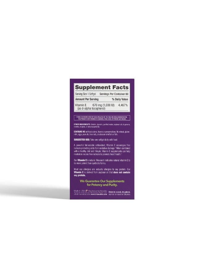 iRemedies iVitamin E 1000 IU – High-Potency Antioxidant Supplement for Skin, Heart, and Immune Health – 60 Softgels - Image 3