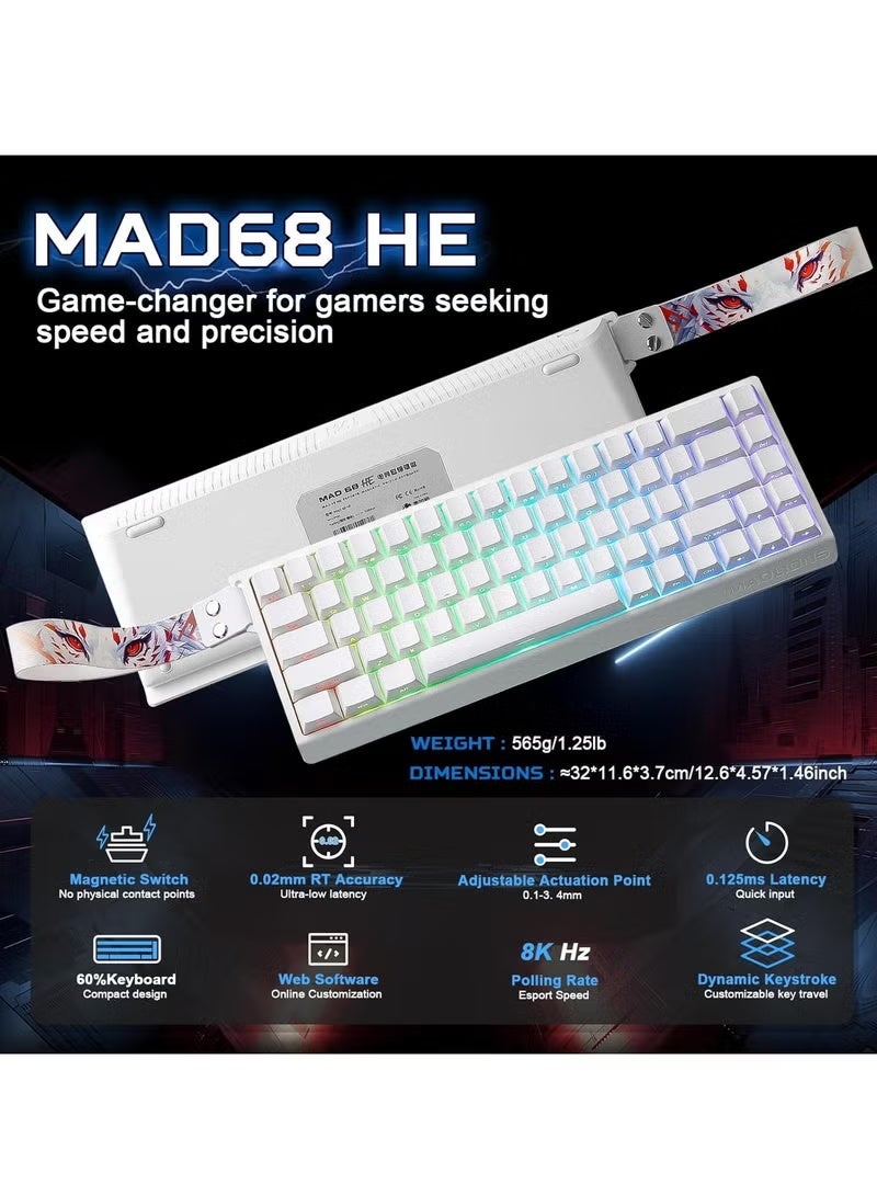 لوحة مفاتيح ميكانيكية  Mad68 HE RGB بمفاتيح مغناطيسية قابلة للتبديل السريع 8000 هرتز 0.02 مم FPS لوحة مفاتيح ألعاب فاخرة سريعة التشغيل محمولة بيضاء أفضل لوحة مفاتيح ألعاب هدية خاصة لأعياد الميلاد والذكرى السنوية - Image 2