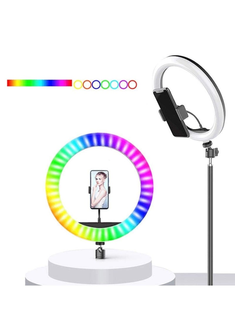 Generic - Ringlight mj26 RGB lighting with tripod and mobile phone holder, for live broadcast, makeup and video shooting - Image 1
