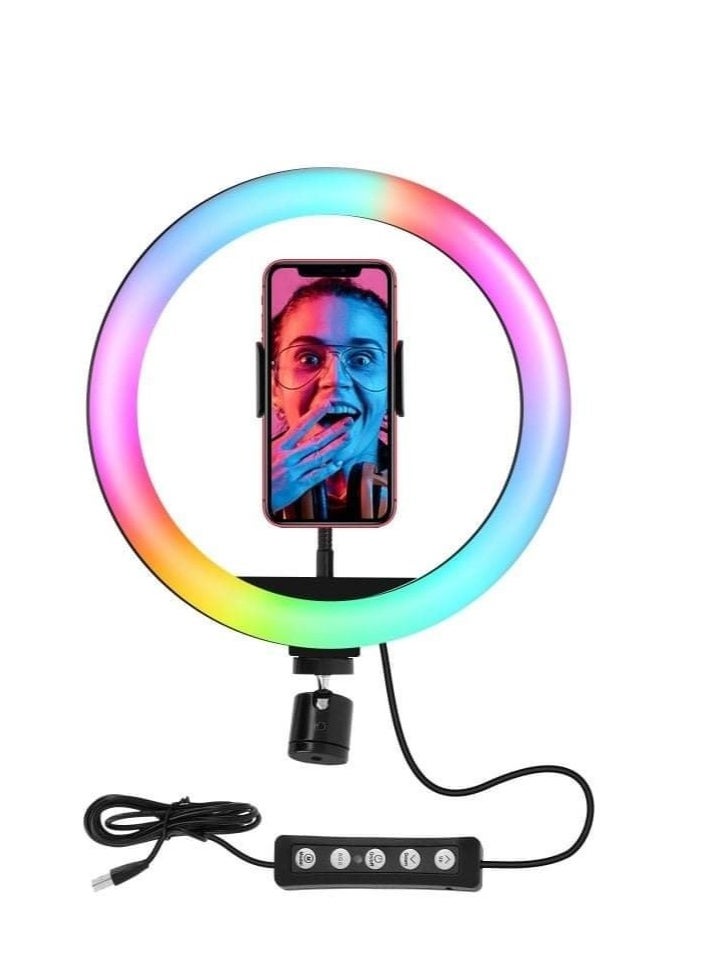 Generic - Ringlight mj26 RGB lighting with tripod and mobile phone holder, for live broadcast, makeup and video shooting - Image 1