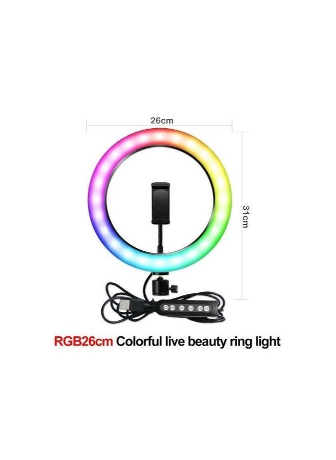 Generic - Ringlight mj26 RGB lighting with tripod and mobile phone holder, for live broadcast, makeup and video shooting - Image 1