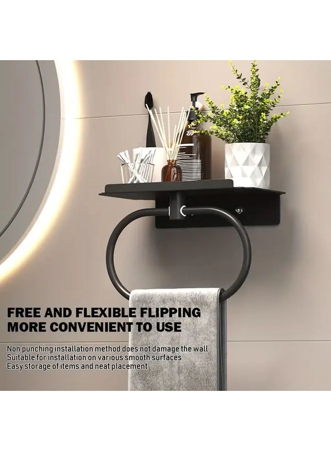 Black Self Adhesive Metal Towel Ring With Shelf No Drilling Required - Image 5
