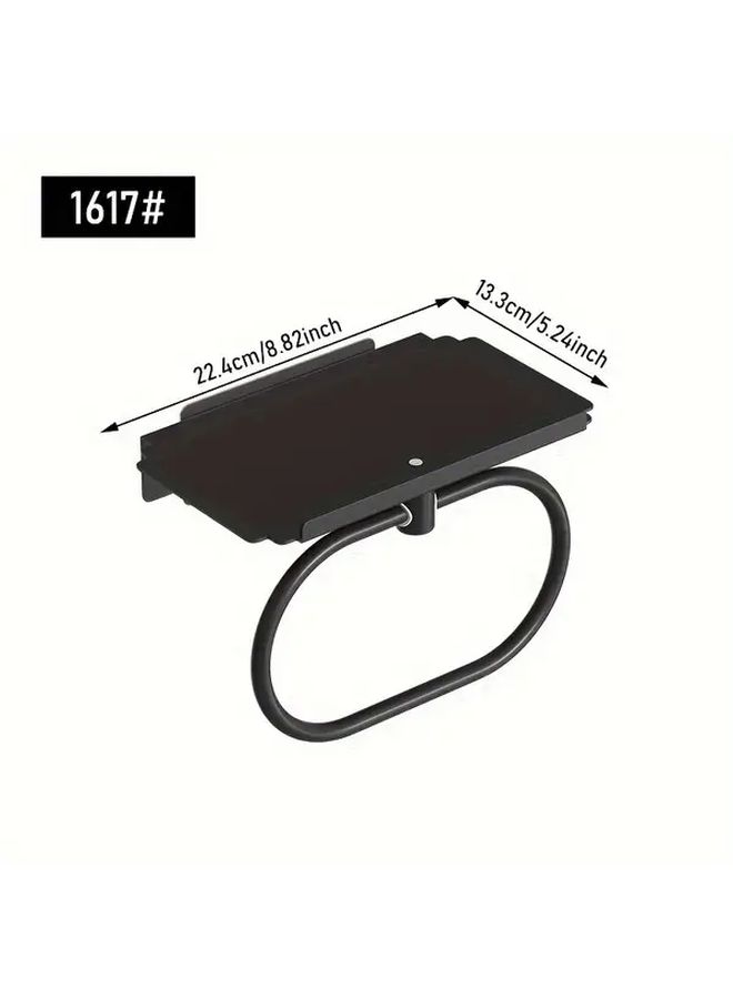 Black Self Adhesive Metal Towel Ring With Shelf No Drilling Required - Image 3