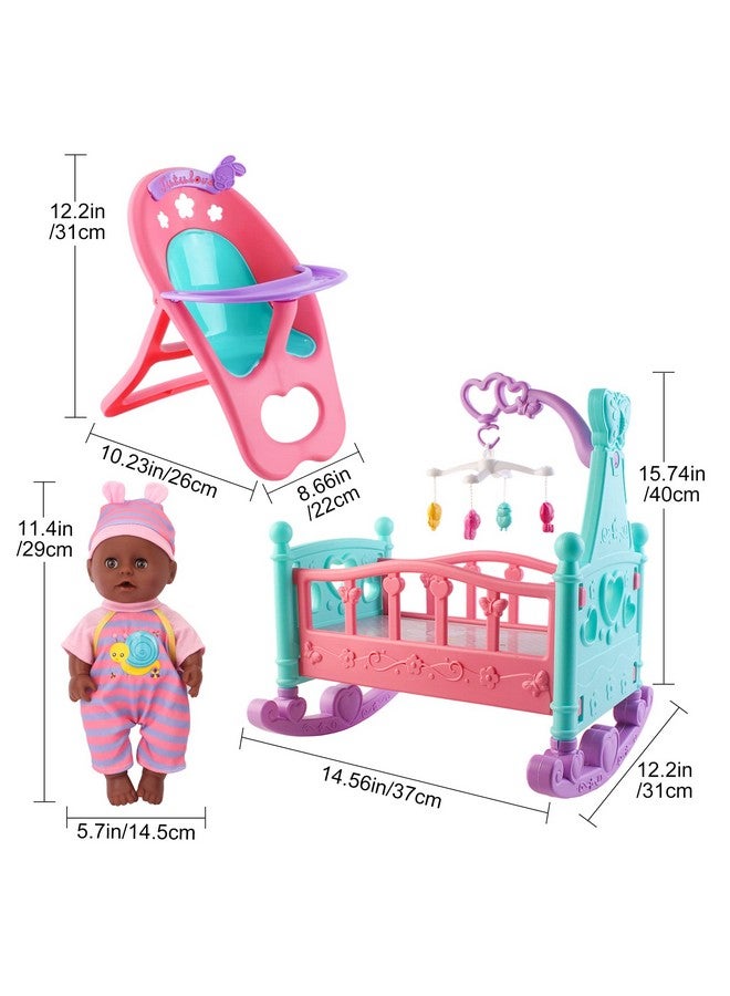deAO Black Baby Doll Set - Mobile, High Chair, Stroller & Feeding Accessories - 21 Piece Play Set (Doll Included) - Image 5