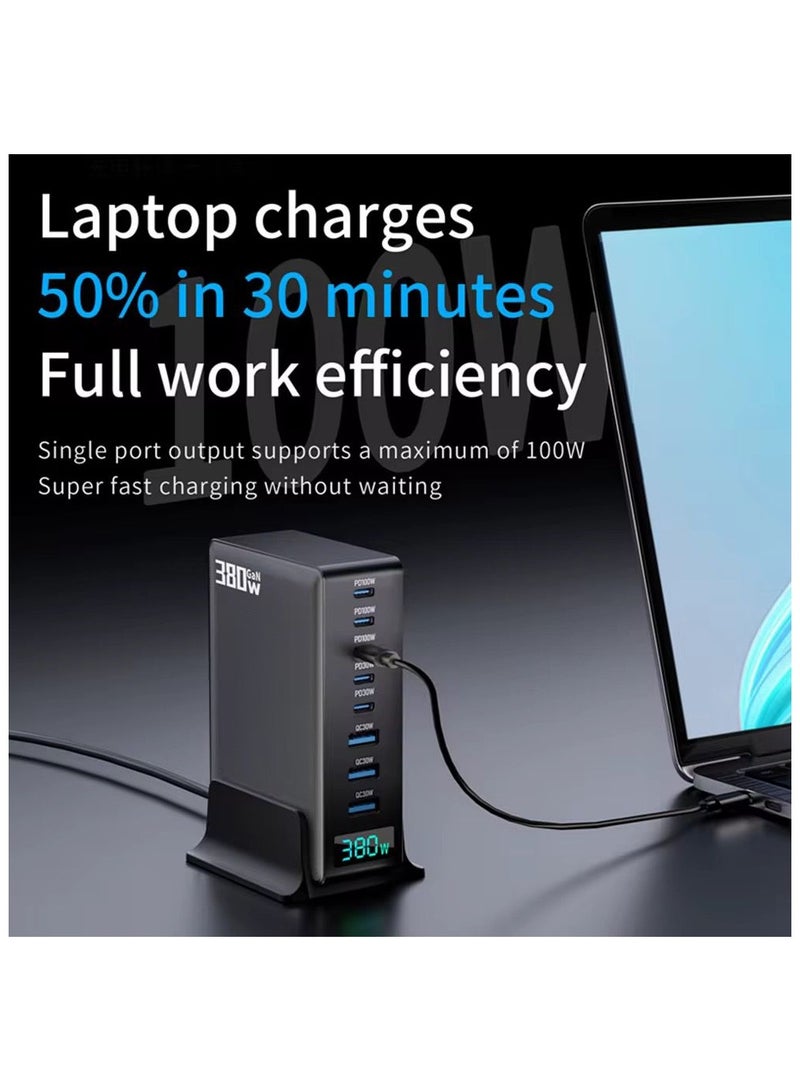 Digitplus 380W Fast Charger, 8-Port USB Charging Station with PD 100W & QC3.0, Laptop & Multi-Device Power Hub with LED Display - Image 2