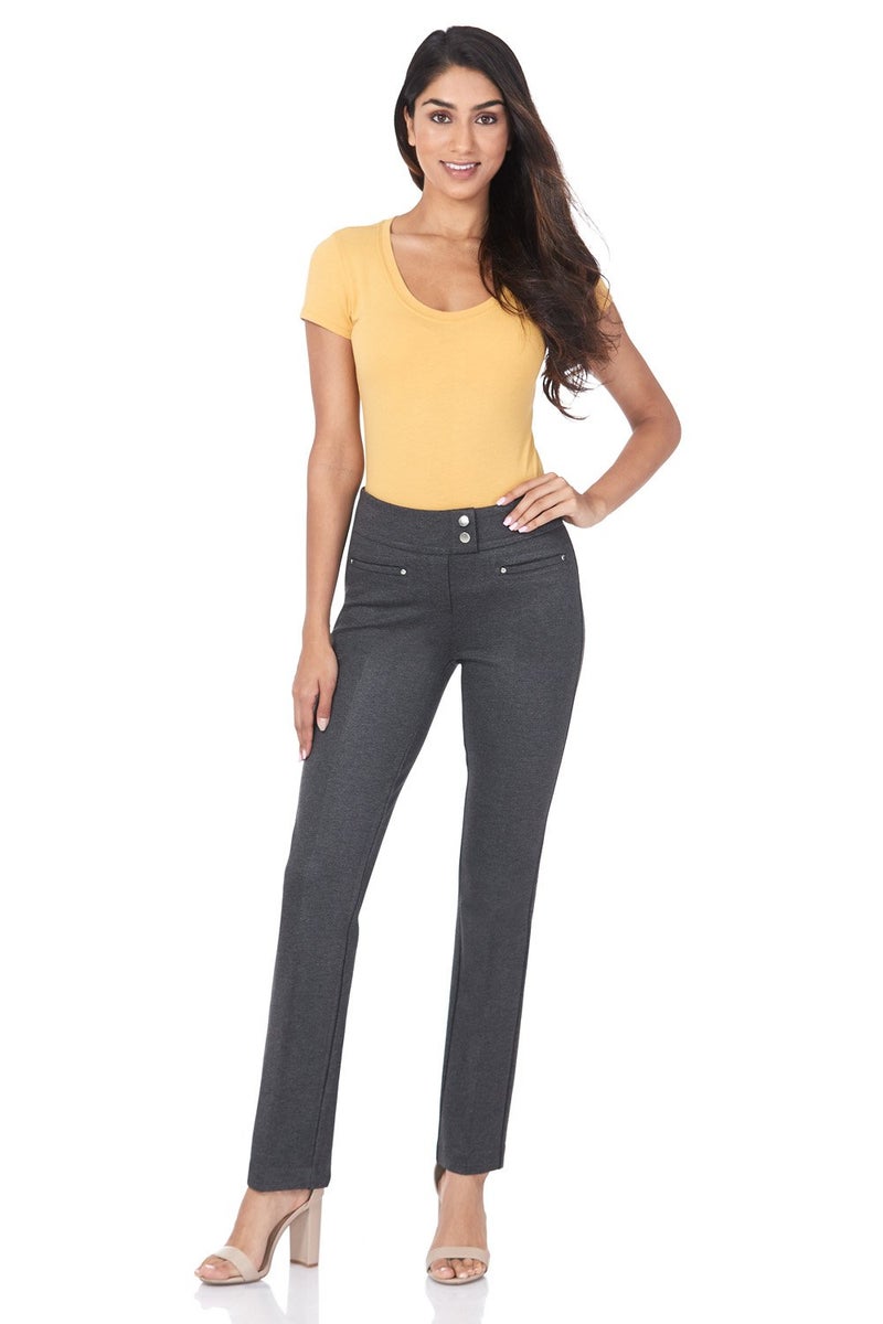 Rekucci Women's Secret Figure Pull-On Knit Straight Pant w/Tummy Control (4 Tall, DK Charcoal) - Image 1