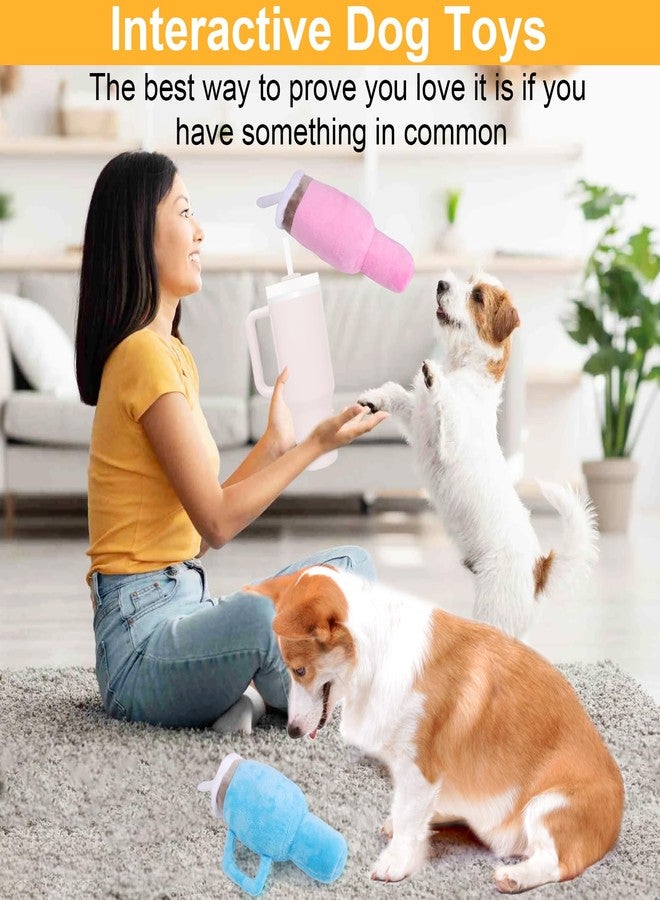 Mity Rain Funny Tumbler With Handle Cup Dog Toy - Cute Squeaky Interactive Fluff and Tuff for Small/Large/Medium Dogs (2 Pack, Blue+Pink) - Image 2