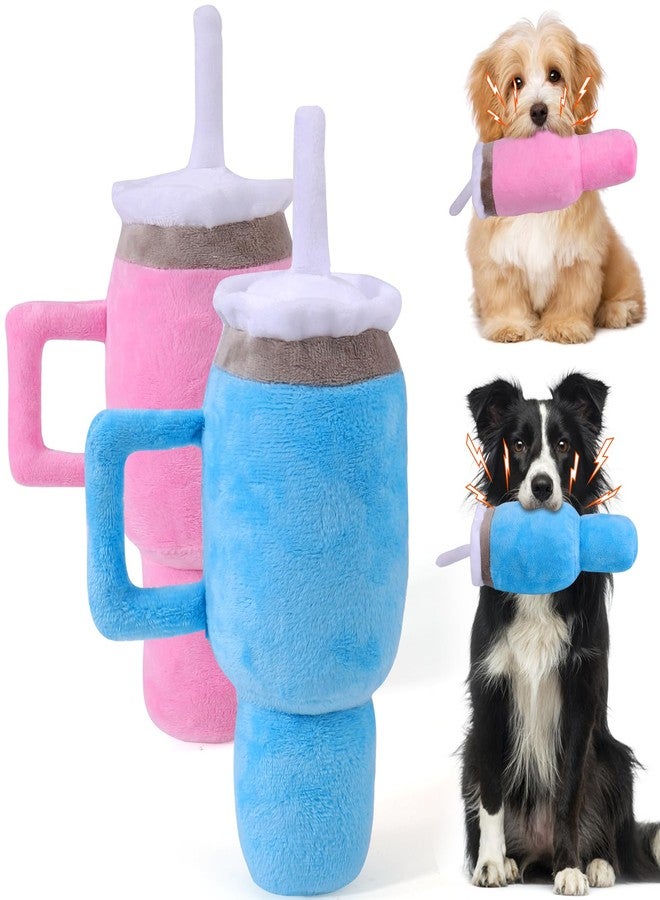 Mity Rain Funny Tumbler With Handle Cup Dog Toy - Cute Squeaky Interactive Fluff and Tuff for Small/Large/Medium Dogs (2 Pack, Blue+Pink) - Image 1