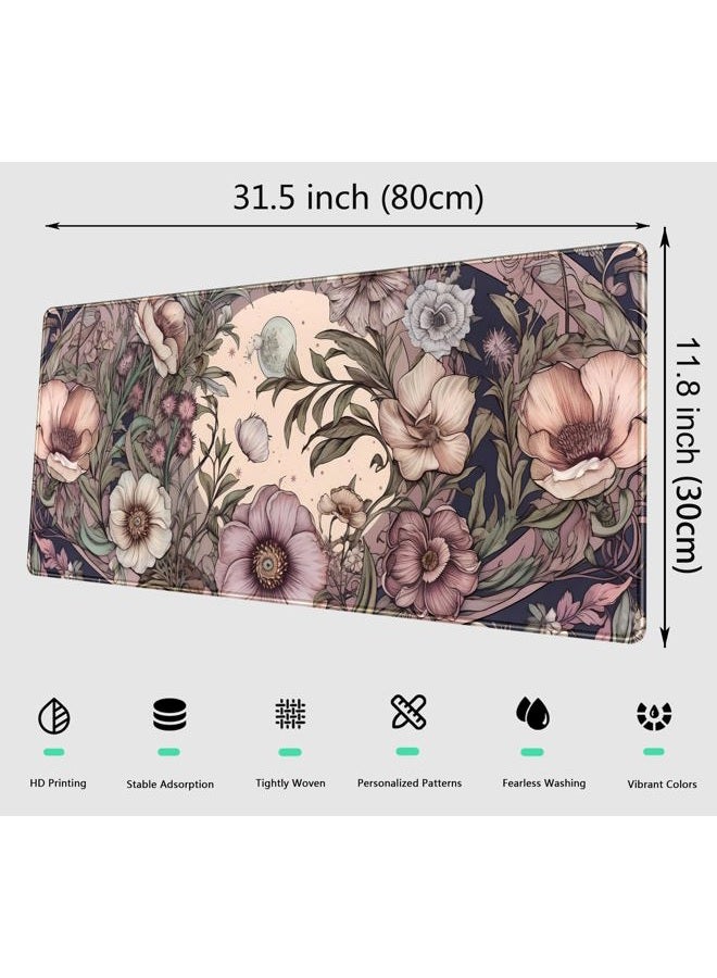 DCJJM Pastel Purple Floral XL Large Gaming Mouse Pad Pink Flower Forest Desk Mat with Stitched Edges, Non-Slip Rubber Base Mousepad Laptop Computer Keyboard and Mouse Mat 31.5x11.8 in - Image 2