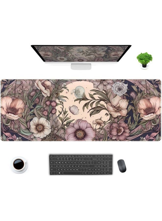 DCJJM Pastel Purple Floral XL Large Gaming Mouse Pad Pink Flower Forest Desk Mat with Stitched Edges, Non-Slip Rubber Base Mousepad Laptop Computer Keyboard and Mouse Mat 31.5x11.8 in - Image 1