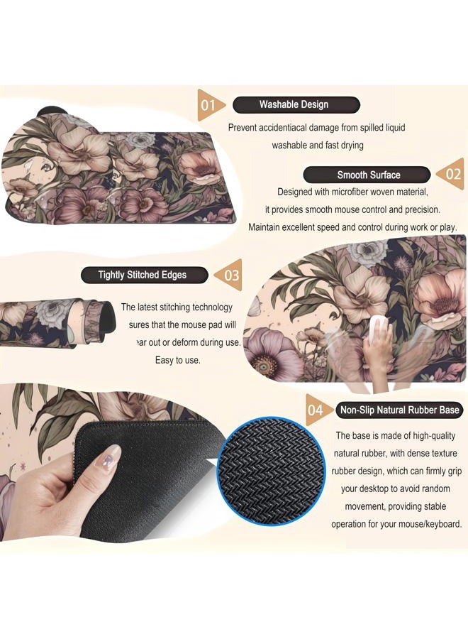 DCJJM Pastel Purple Floral XL Large Gaming Mouse Pad Pink Flower Forest Desk Mat with Stitched Edges, Non-Slip Rubber Base Mousepad Laptop Computer Keyboard and Mouse Mat 31.5x11.8 in - Image 5