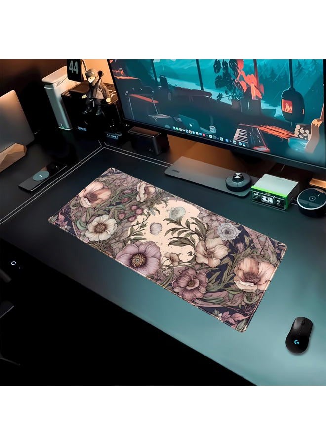 DCJJM Pastel Purple Floral XL Large Gaming Mouse Pad Pink Flower Forest Desk Mat with Stitched Edges, Non-Slip Rubber Base Mousepad Laptop Computer Keyboard and Mouse Mat 31.5x11.8 in - Image 3