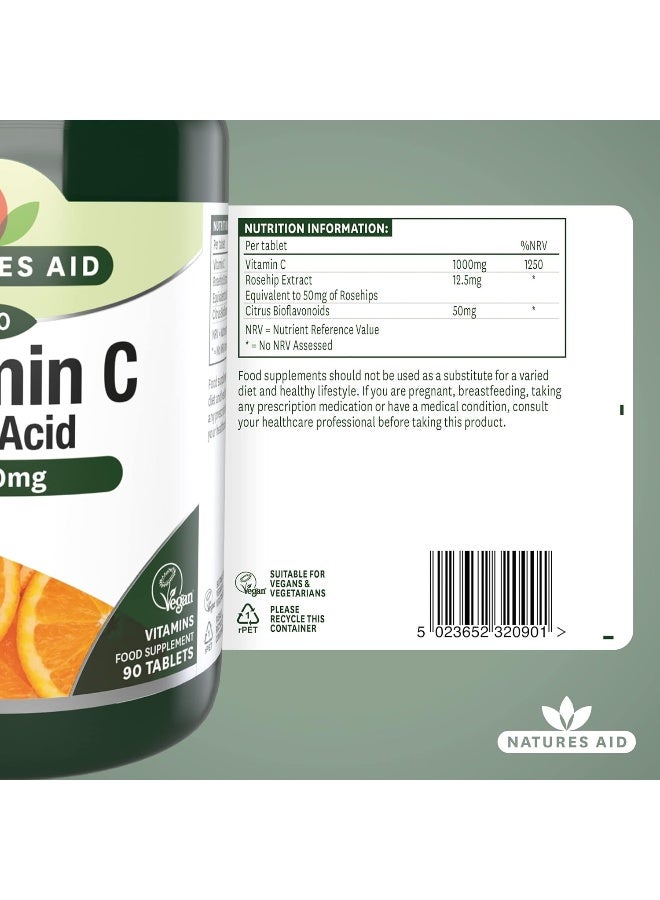 Natures Aid Vitamin C Low Acid 1000Mg, 90 Tablets - Image 3