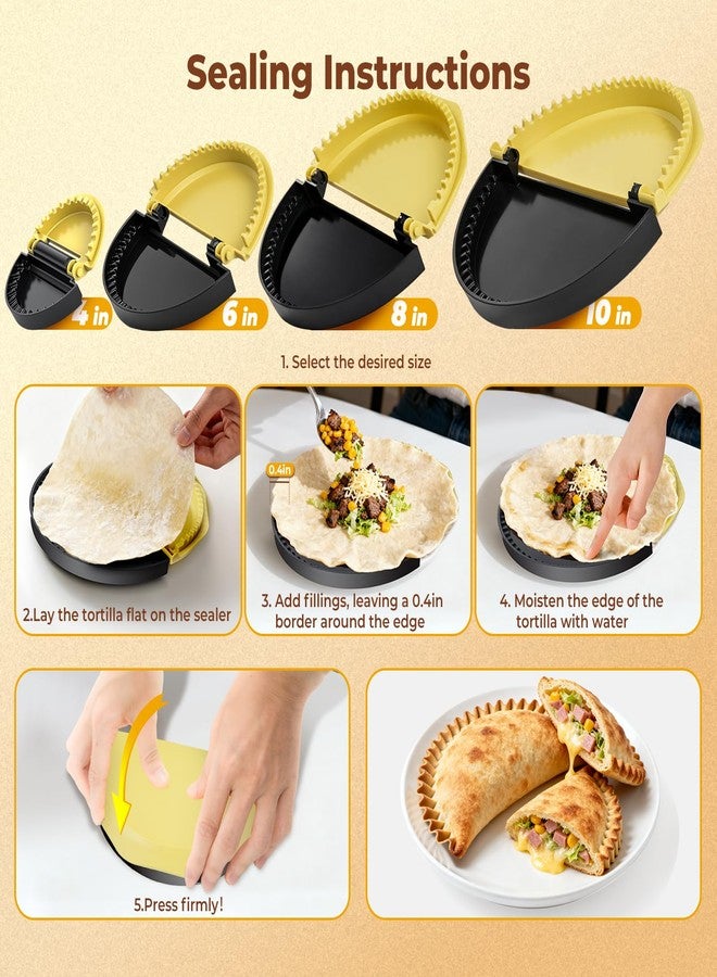 Zenflux 4-in-1 Portable Tortilla Sealer and Crimper - Quesadilla Maker & Empanada Press with 4 Detachable Sizes (4, 6, 8, 10 Inch), Create Sealed Quesadillas, Burritos, Dumplings, Black and Yellow - Image 4
