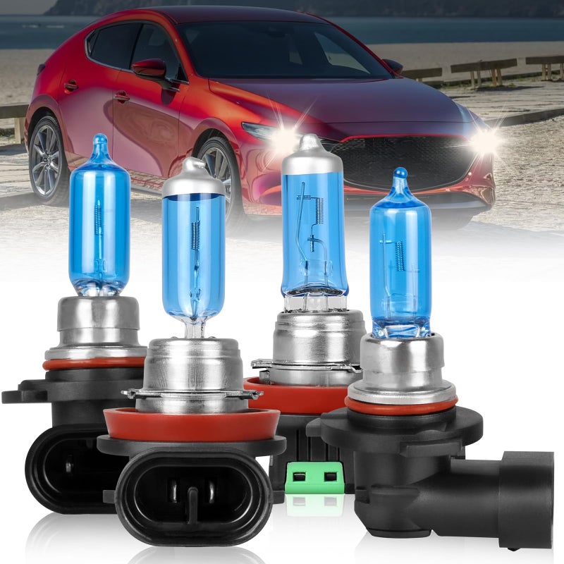 NSDXCT For Mazda 3 Sport 20102017 Light Bulbs High Performance Halogen Headlight Bulbs 9005 High BeamH11 Low Beam Combo Super Bright Front Light Car Replacement Bulb 4PCS