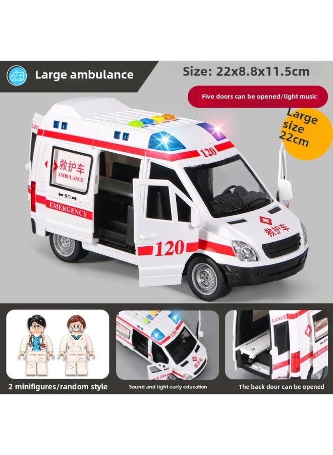 120 Ambulance Police Car Toy Large Size Child Simulation Boy Girl Engineering Fire Car Model 1-3 Years Old-Color:Large 22cm Five-door Ambulance - Image 1