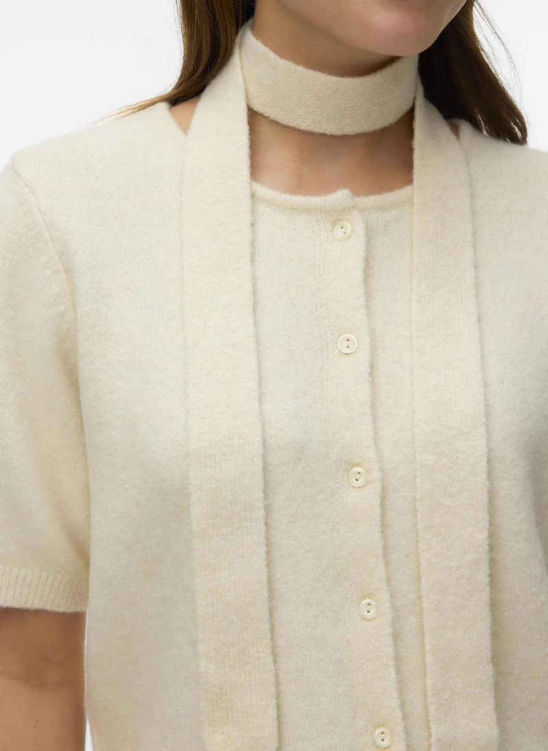 فيرو مودا Women's VMKAE Half Sleeve Scarf Cardigan Knit