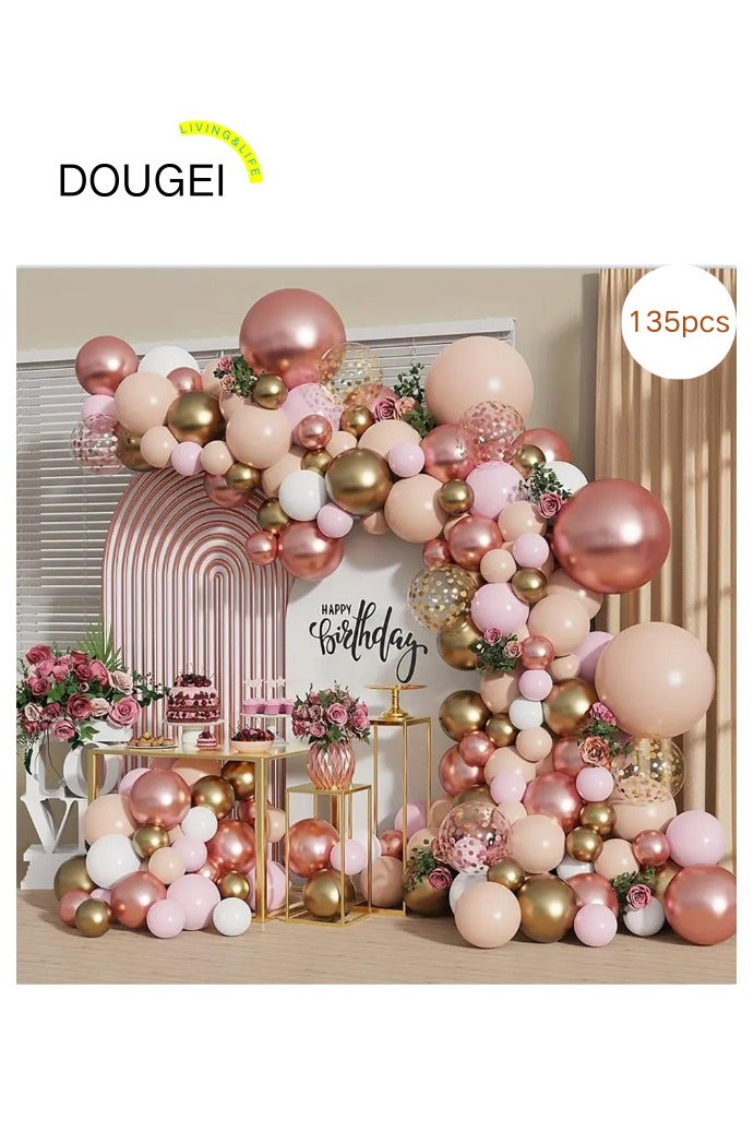 دوغي طقم إكليل من الذهب الوردي ، بالونات بيضاء غير لامعة من الذهب الوردي فاتح للذهب والورد بالونات حلويات لحفل زفاف حفل زفاف زينة حفلة أميرة فتاة عيد ميلاد زينة استحمام الطفل - Image 1