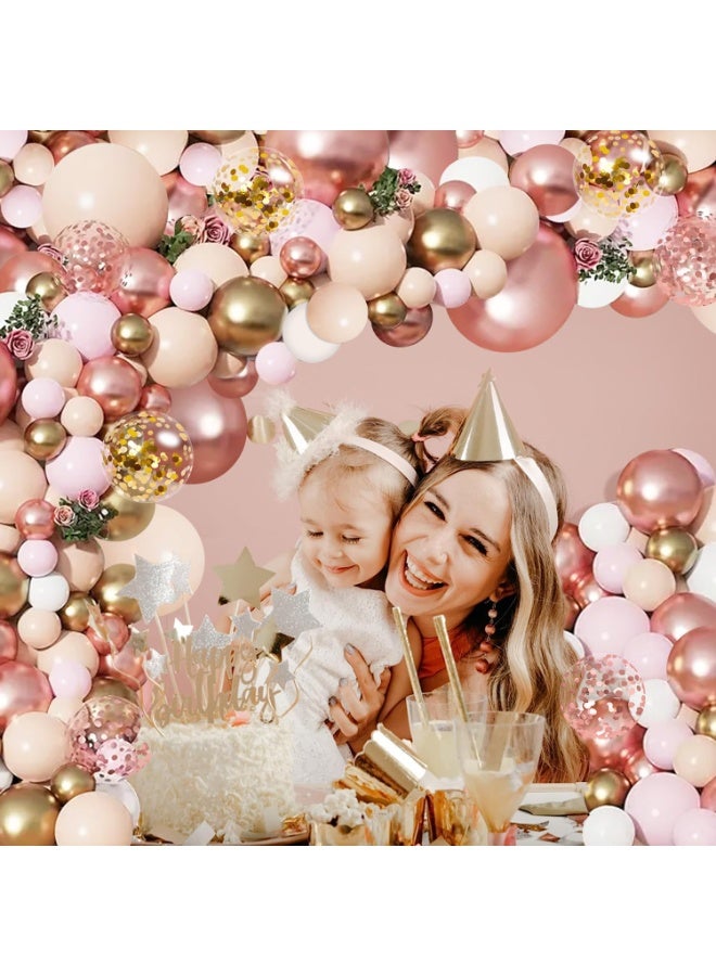 دوغي طقم إكليل من الذهب الوردي ، بالونات بيضاء غير لامعة من الذهب الوردي فاتح للذهب والورد بالونات حلويات لحفل زفاف حفل زفاف زينة حفلة أميرة فتاة عيد ميلاد زينة استحمام الطفل - Image 5