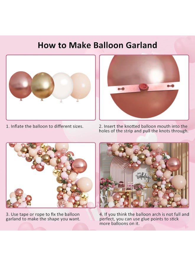 دوغي طقم إكليل من الذهب الوردي ، بالونات بيضاء غير لامعة من الذهب الوردي فاتح للذهب والورد بالونات حلويات لحفل زفاف حفل زفاف زينة حفلة أميرة فتاة عيد ميلاد زينة استحمام الطفل - Image 2