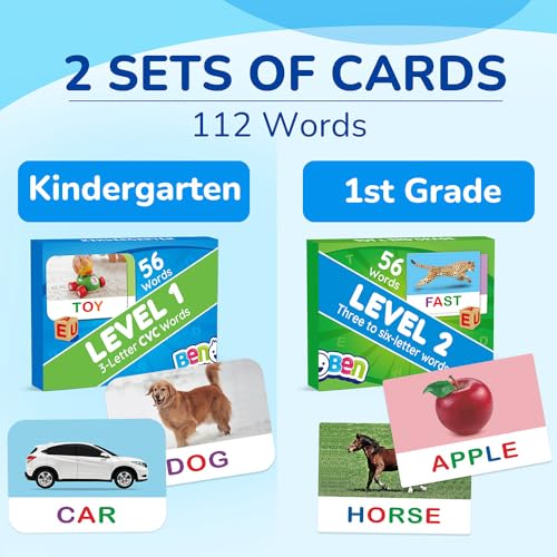 BenBen Spelling Games with Flash Cards 112 Words Montessori Toys for 3 4 5 6 Years Old Kids Wooden Matching Letters Games CVC Word Educational Learning Toys Gift for Preschool Kindergarten - Image 5