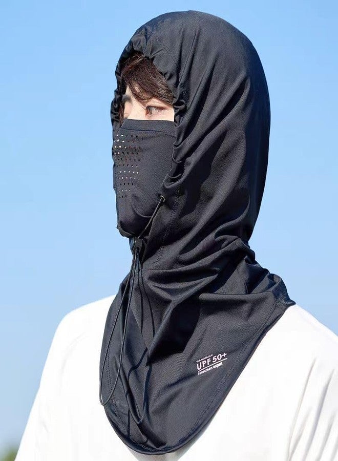 KONPJE قناع وجه صيفي كامل للوجه (بالاكلافا) للحماية من أشعة الشمس والأشعة فوق البنفسجية، غطاء رأس قابل للتنفس، غطاء وجه كامل للوجه، غطاء واقي من الشمس للنساء والرجال، مناسب لركوب الدراجات والصيد، أسود - Image 2