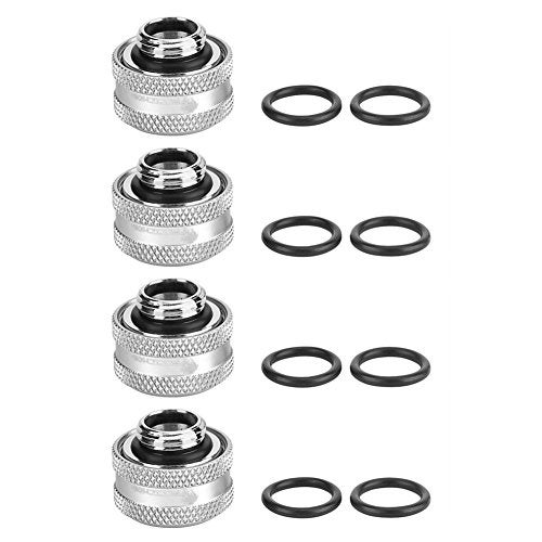 Eboxer PC Water Cooling Compression Fitting, Brass, Silver, for Acrylic Tube OD 16mm, Three Layer Sealing Rings, 4 Pieces - Image 1