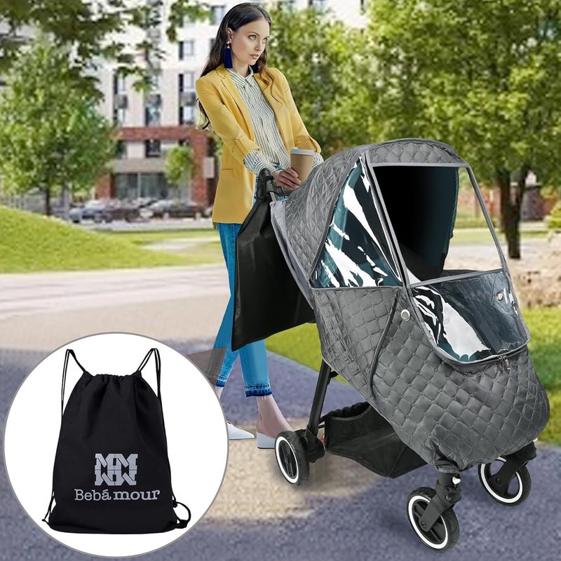 Bebamour Stroller Rain CoverUniversal Stroller AccessoryWaterproofWindproof ProtectionProtect from Dust SnowBaby Travel Weather Shield Dark Grey - Image 2