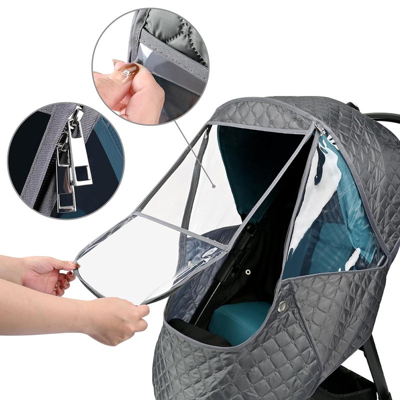 Bebamour Stroller Rain CoverUniversal Stroller AccessoryWaterproofWindproof ProtectionProtect from Dust SnowBaby Travel Weather Shield Dark Grey - Image 5
