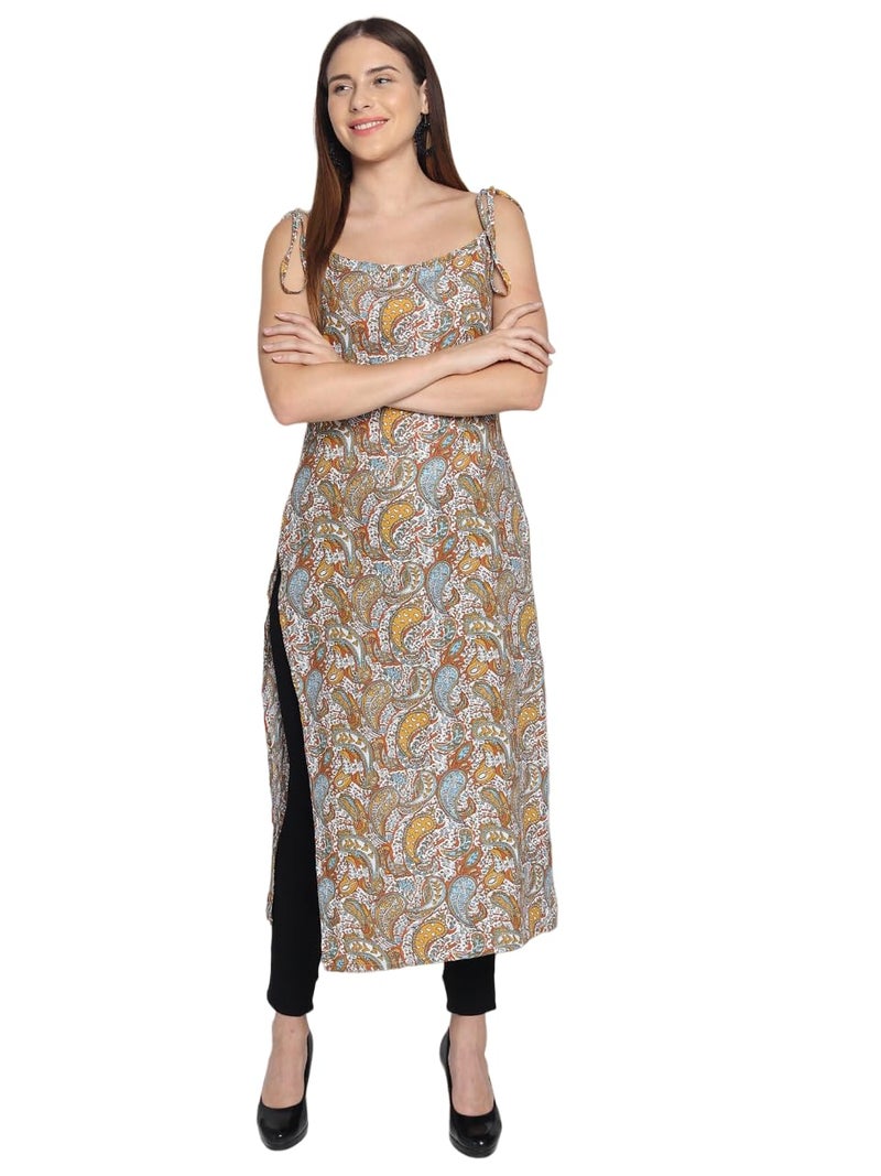 PATLANI Women's Crepe Full Stitched Kurti. Brown - Image 1