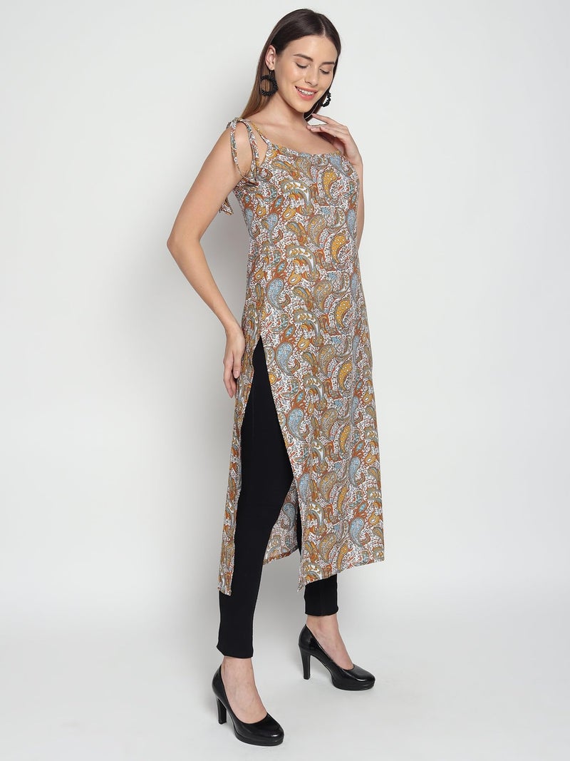 PATLANI Women's Crepe Full Stitched Kurti. Brown - Image 3