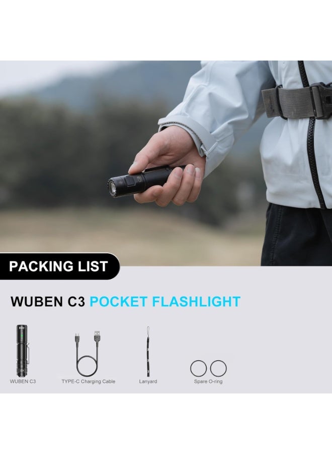 WUBEN Torch Light Rechargeable WUBEN C3 Flashlights 1200 Lumen Led Rechargeable Torch Light 6 Modes Super Bright, IP68 Waterproof Torch, Best for Camping, Outdoor, Emergency, Everyday Carry, Gifts for Men - Image 2