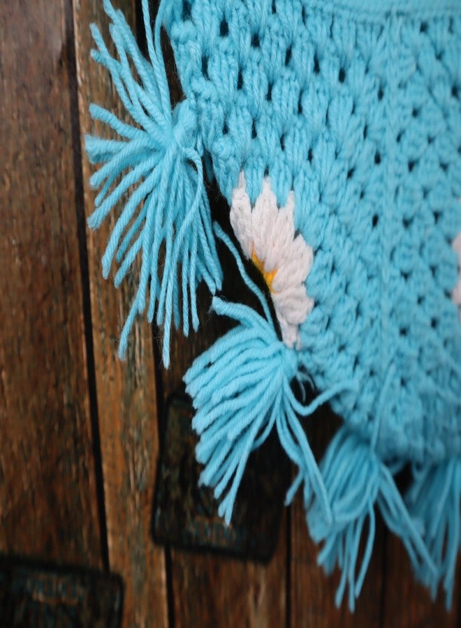 Sutra Handmade Wool Crochet Blue Tassel Bag | Boho Shoulder Purse | Eco-Friendly Reusable Tote Bag | Summer Beach Handbag for Women Girls - Image 4