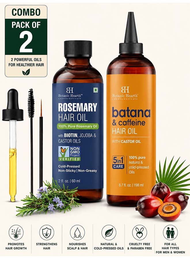 Hair Oil Combo - Batana & Caffeine Hair Oil 198ml + 100% Pure Rosemary Oil 60ml | Hair Growth, Hair Strengthening & Scalp Care