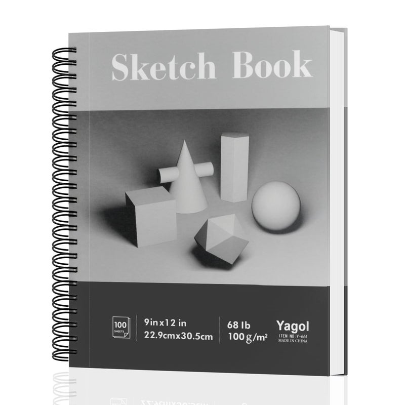 Yagol Sketch Book 9x12 Inch 100 Sheets 68LB/100GSM, Sketch Pad with Spiral-Bound Art Paper for Drawing and Painting for Pencils, Charcoal, Dry Media - Image 1