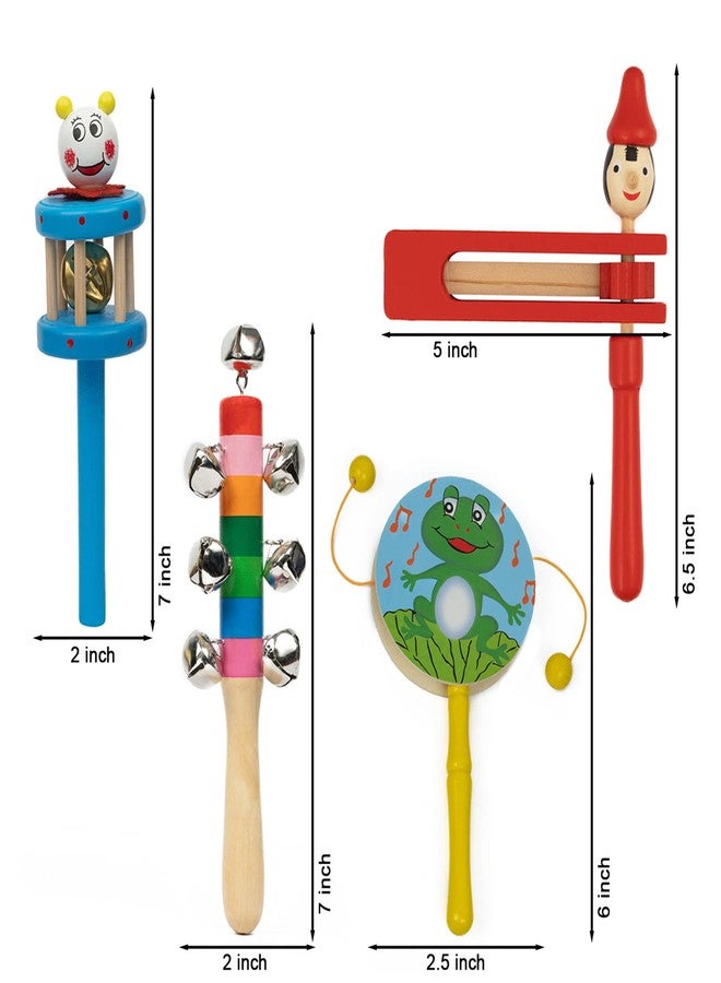 Toolart® Handmade Non Toxic Colorful Wooden Baby Rattle Toy - Set of 4 pcs (Color May Vary) - Image 3