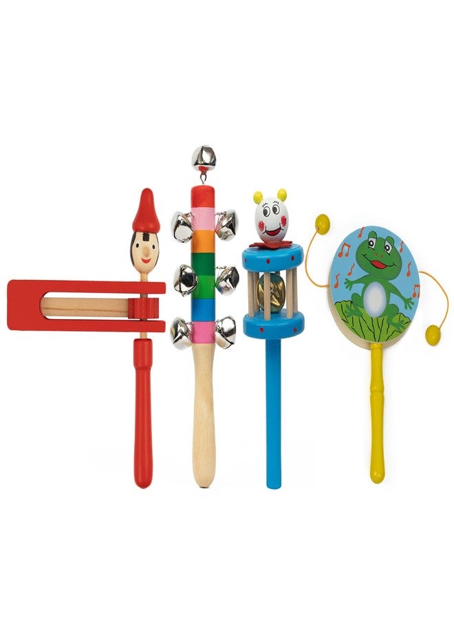 Toolart® Handmade Non Toxic Colorful Wooden Baby Rattle Toy - Set of 4 pcs (Color May Vary) - Image 1