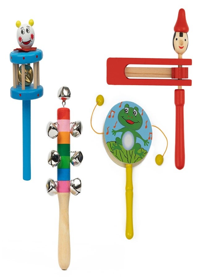 Toolart® Handmade Non Toxic Colorful Wooden Baby Rattle Toy - Set of 4 pcs (Color May Vary) - Image 2