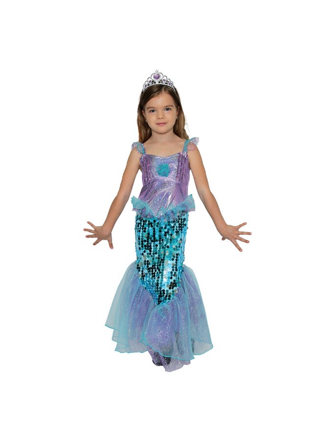 Mad Toys Mermaid Fancy Dress with Tiara Girls Costume - Image 1