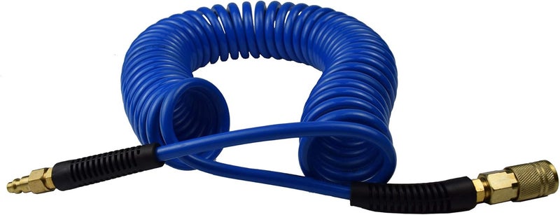 YOTOO Polyurethane Recoil Air Hose 1/4" Inner Diameter by 25' Long with Bend Restrictor, 1/4" Industrial Quick Coupler and Plug, Blue - 2-Pack - Image 2