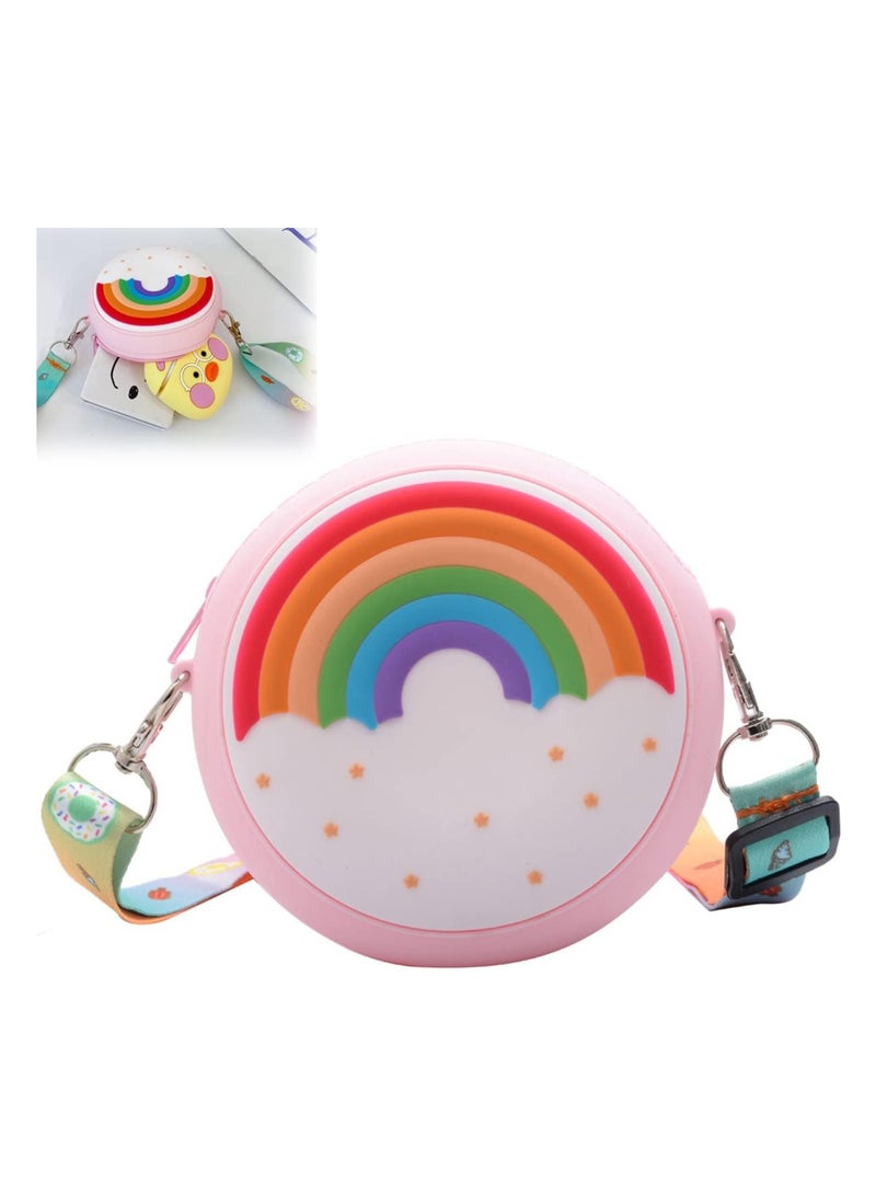 SYOSI Kids Crossbody Purse Round Rainbow Coin Purse Coin Wallet Baby Girl Cute Shopping Shoulder Bag with Removable Chain Strap  - Image 1