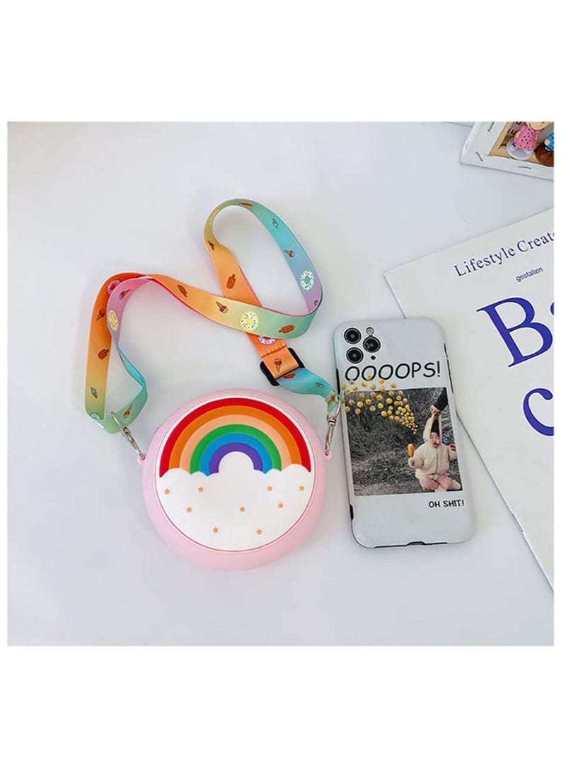 SYOSI Kids Crossbody Purse Round Rainbow Coin Purse Coin Wallet Baby Girl Cute Shopping Shoulder Bag with Removable Chain Strap  - Image 3