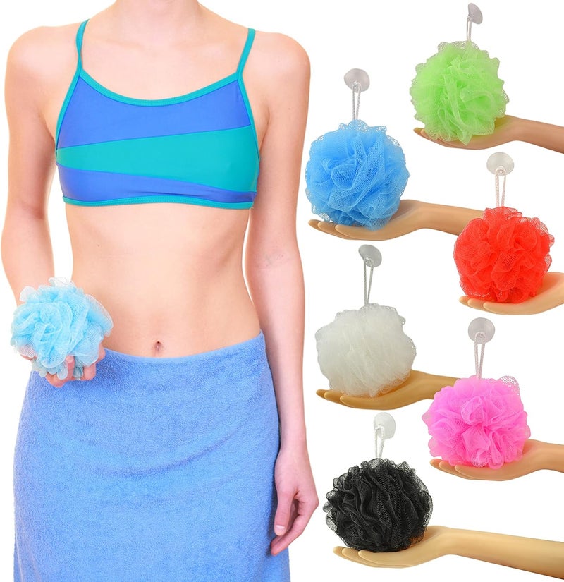 Star Brand Long Lasting Bath Sponge 6 Counts 60g Heavy Bath Mesh Pouf with Suction Cup Big Shower Sponge and Loofahs Holding Up Bathing Exfoliator and Body Scrubber - Image 1