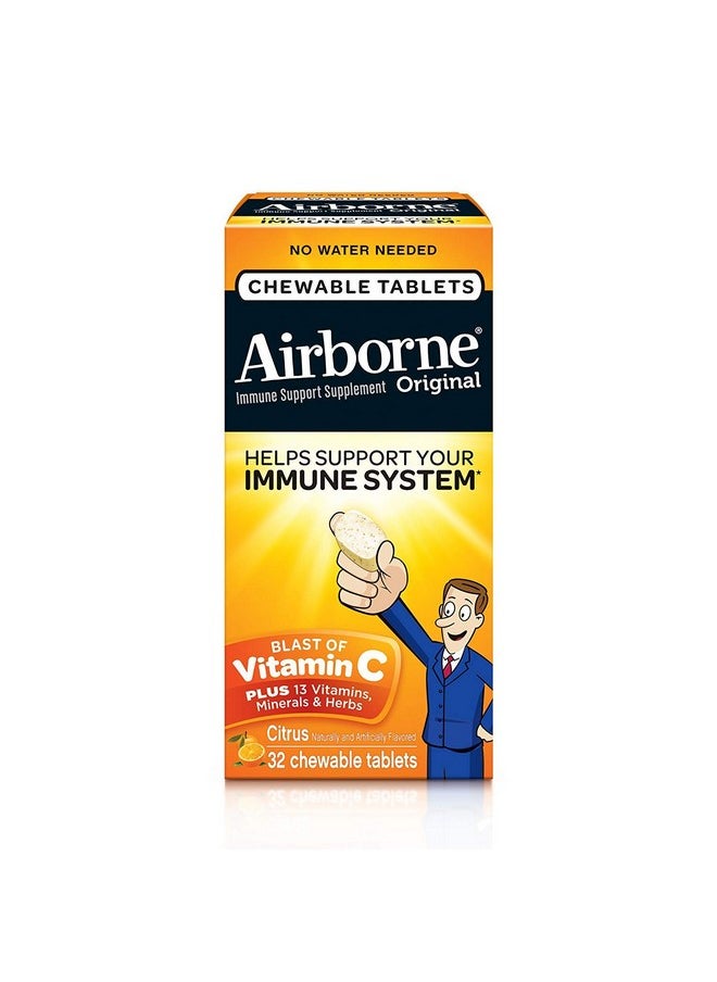Airborne Citrus Chewable Tablets 32 Count 1000Mg Of Vitamin C Immune Support Supplement (Packaging May Vary) ( Pack Of 3)  - Image 1