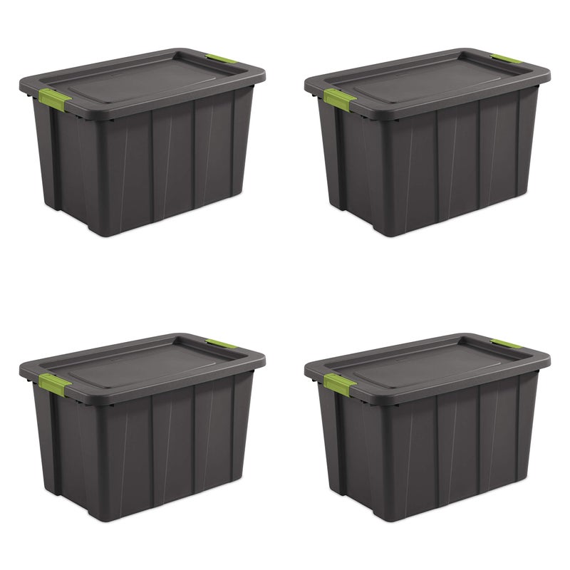 Sterilite 30 Gal Latching Tuff1 Storage Tote Stackable Bin with Latch Lid Plastic Container to Organize Garage Basement Gray Base and Lid 4Pack