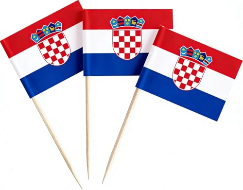 JAVD CYPS 100 Pcs Croatia Flag Croatian Toothpick Flags Small Mini Stick Cupcake Toppers Croatian FlagsCountry Picks Party Decoration Celebration Cocktail Food Bar Cake Flags - Image 1