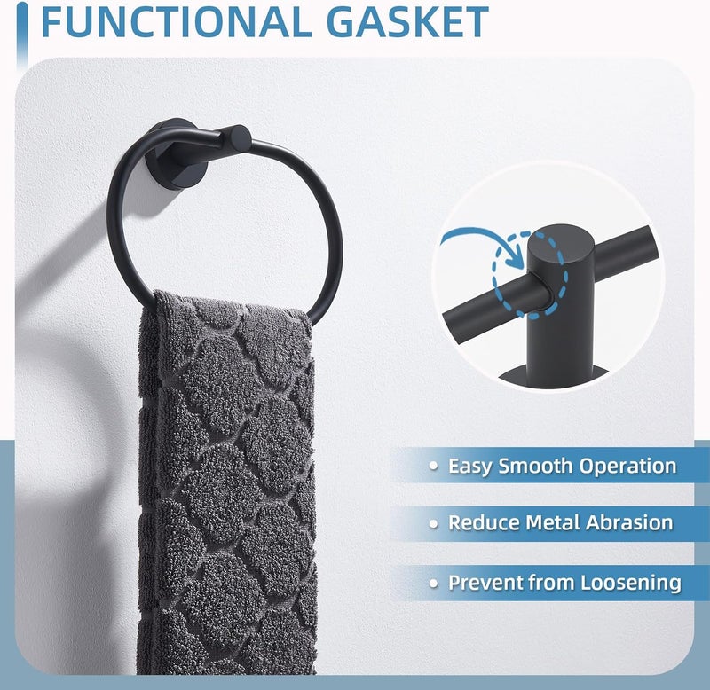 Angle Simple Bathroom Hand Towel Holder, SUS 304 Stainless Steel Swivel Hand Towel Ring Rack for Wall, Matte Black - Image 5